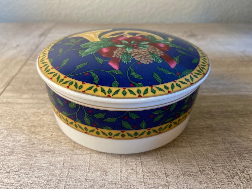 Mikasa Holiday Music French Horn Ceramic Trinket Box Japan Christmas Trinket Box